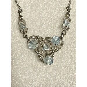 Vintage Fruit Salad Molded Glass Necklace Silver tone & Moonstone